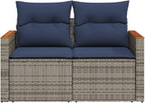 2-Seater Patio Sofa with Cushions, Gray Poly Rattan Outdoor Loveseat - Photo 5