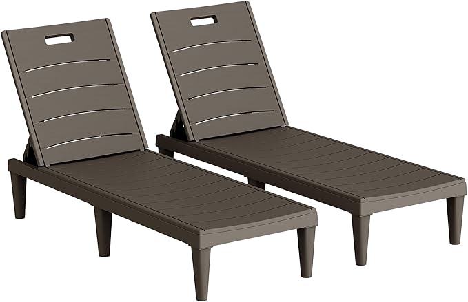 Homall Patio Chaise Lounge Chairs Set of 2, Outdoor Lightweight Lounge Chairs, 5 Position Adjustments Backrest for Outside Pool, Garden, Patio and Beach, Deep Brown