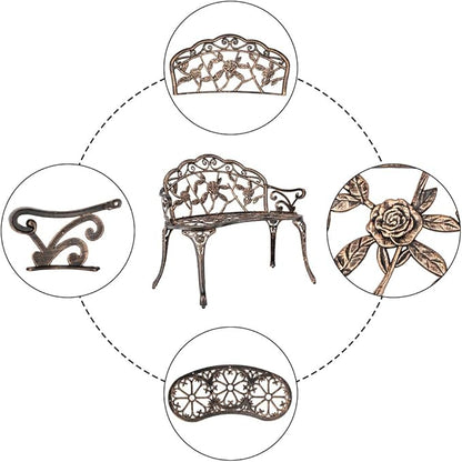 2-Person Outdoor Bench,38.5" Cast Aluminum Outdoor Courtyard Decoration Park Leisure Rose Chair for Patio Dining Furniture Space Saving Furnitures Backyard Garden Porch
