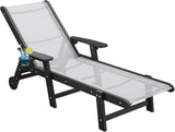 Outdoor Chaise Lounge Chair with Textilene Surface, 5-Position Adjustable Pool Lounge Chair with Wheels & Cup Holder - Photo 1