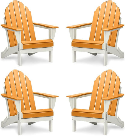 Aoodor HDPE Outdoor All-Weather Folding Adirondack Chair for Patio, Garden, Backyard, Lawn, Fire Pit, Set of 4, Orange