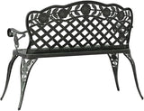 Vibrant Green Cast Aluminum Garden Bench with Floral Patterns, Durable Outdoor Seating for Patio and Balcony - Photo 5