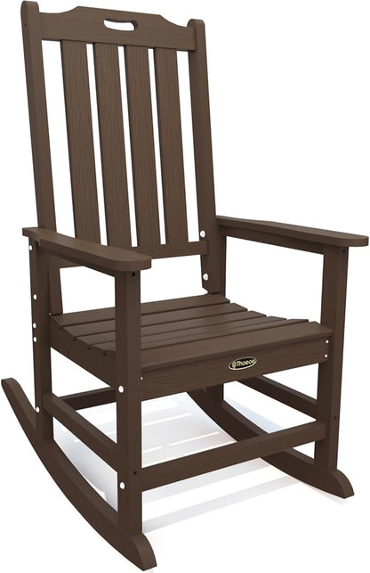 Oversized Rocking Chair, Outdoor Rocking Chair for Adults, All Weather Resistant Porch Rocker for Lawn Garden, Brown