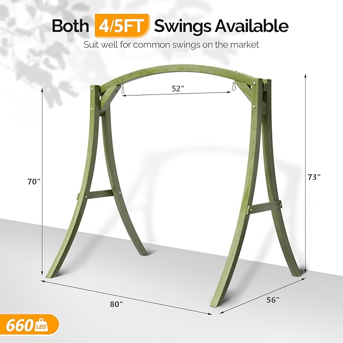 VINGLI 5FT Porch Swing Frame, 1000LBS Heavy Duty A-Frame Wooden Porch Swing Stand with Curved Arc Top - Photo 5