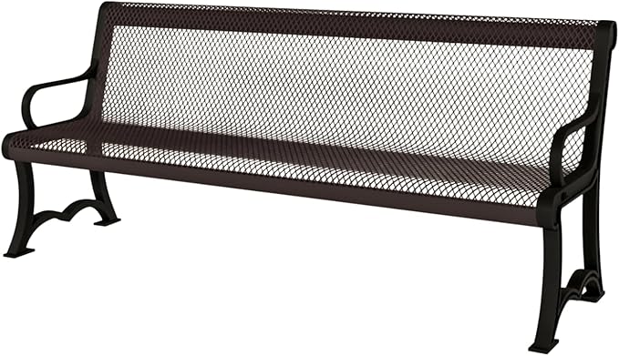 COATEDOUTDOORFURNITURE Coated Outdoor Furniture Heavy-Duty Outdoor Bench Thermoplastic Coated, Expanded Metal, Commercial-Grade Garden Bench, Made in America (Portable with Back, 4 Ft, Brown)