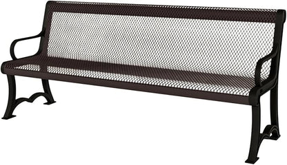 COATEDOUTDOORFURNITURE Coated Outdoor Furniture Heavy-Duty Outdoor Bench Thermoplastic Coated, Expanded Metal, Commercial-Grade Garden Bench, Made in America (Portable with Back, 4 Ft, Brown)