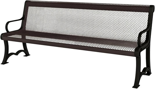 COATEDOUTDOORFURNITURE Coated Outdoor Furniture Heavy-Duty Outdoor Bench Thermoplastic Coated, Expanded Metal, Commercial-Grade Garden Bench, Made in America (Portable with Back, 4 Ft, Brown)