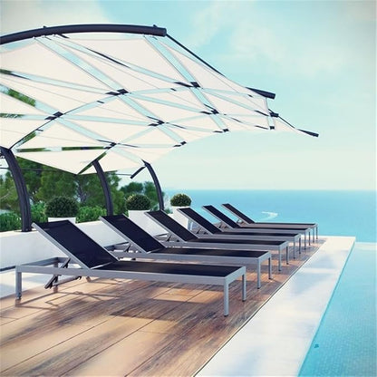 Modway Shore Aluminum Textilene® Mesh Outdoor Patio Six Poolside Chaise Lounge Chairs in Silver Black