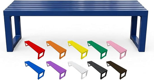Backless Outdoor Bench, 3.3ft 3.9ft 4.9ft 5.9ft Metal Garden Bench, 880lbs Weatherproof Patio Dining Benches, 2-Person Slatted Seat for Park Porch Yard Deck Lawn(Blue,3.93ft)