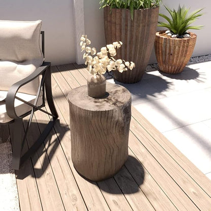 HOMPUS Concrete Outdoor Side TableSet of 2, 2 Piece Tree Stump Modern Round Coffee Table Accent Table Set Plant Stand Faux Wood End Table Garden Stool for Patio,Home Decor, Living Room, Silver Maple