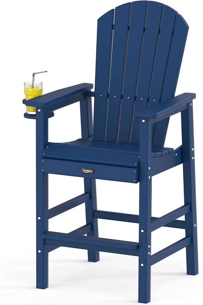 VINGLI Tall Adirondack Chair, All-Weather Plastic Adirondack Chair with Cup Holder Heavy-Duty Outdoor Barstools for - Photo 1