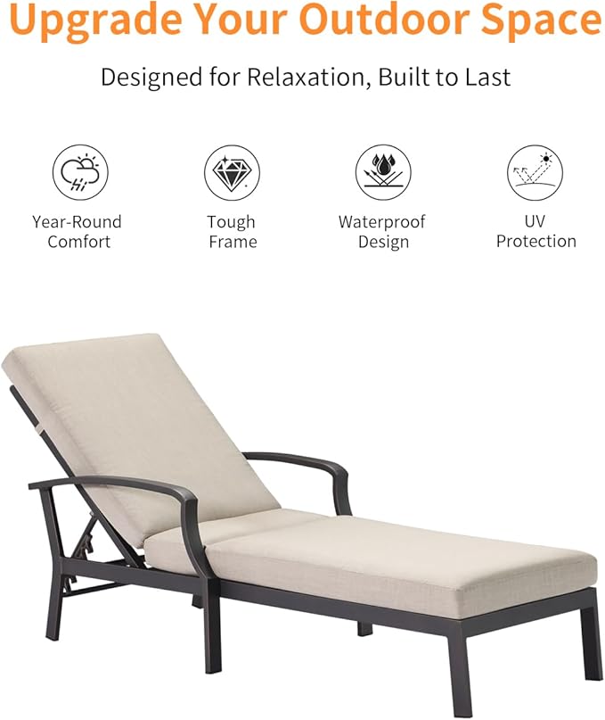 Pool Lounge Chair, Never-Rust Aluminum Outdoor Chaise Lounge with Gray Cushion, Outdoor Lounger Pool Furniture with Adjustable Backrest, Patio Lounge Chair for Outside, Deck, Gunmetal
