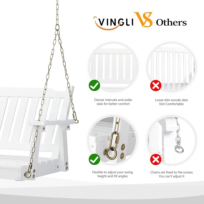 VINGLI Heavy Duty 880 LBS 4 FT Outdoor Porch Swing, Patio Hanging Swing Bench for Yard, White - Photo 2