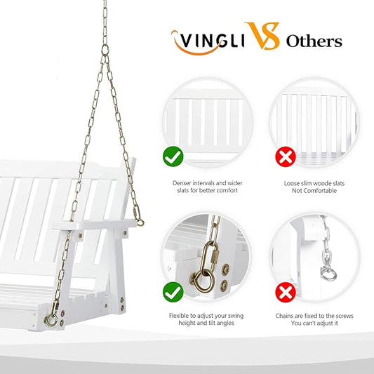 VINGLI Heavy Duty 880 LBS 4 FT Outdoor Porch Swing, Patio Hanging Swing Bench for Yard, White