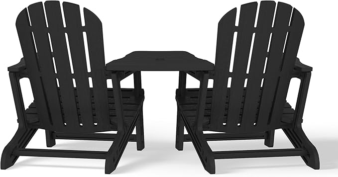WestinTrends Azura Outdoor HDPE Adirondack Chairs with Connecting Table Tray (Set of 2), Black