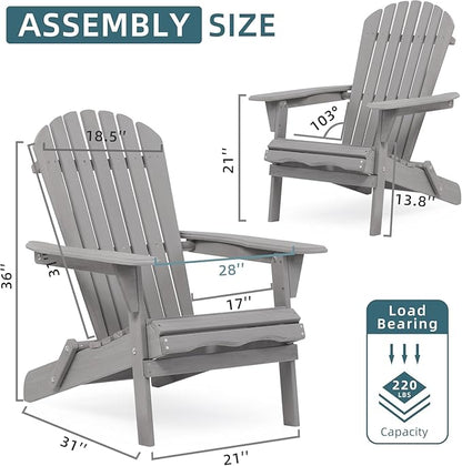 Wooden Folding Adirondack Chair Set of 4, Pre-Assembled BackRest Wood Lounge Chair for Outdoor Patio Garden Lawn Backyard Deck Pool Beach Firepit
