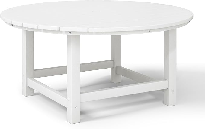 WestinTrends Malibu Low Outdoor HDPE Round Patio Coffee Table, White - Photo 7