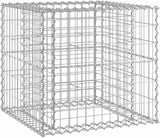 Garden Bench with Gabion Basket Natural Brown Wood and Grey Steel Outdoor Seating for Two - Photo 6