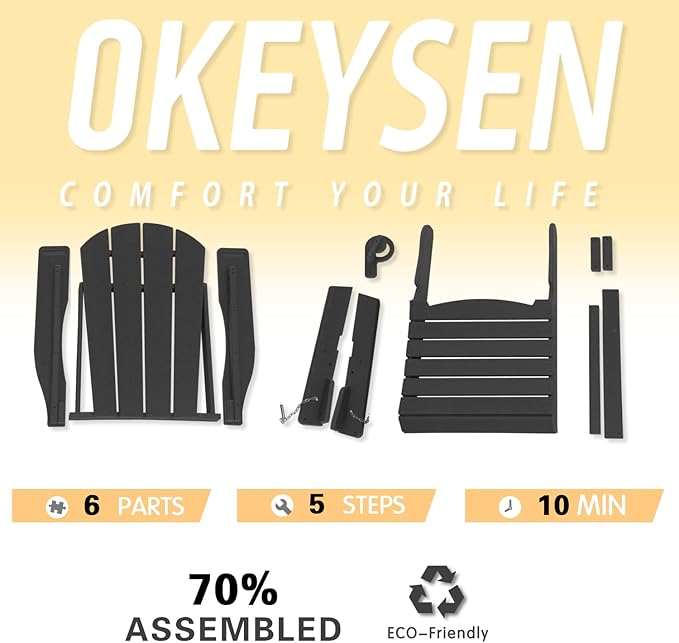 Okeysen Adjustable Adirondack Chair Set of 4 Folding Plastic Outdoor Fire Pit Chair Weather Resistant 3-Positons Patio Chair with Cup Holder for Outdoor Porch Garden Backyard Deck and Pool, Black
