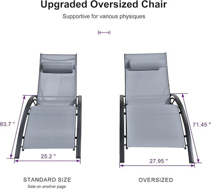 PURPLE LEAF Patio Oversized Chaise Lounge Chair Set with Side Table Poolside Adjustable Recliner Chairs for Outside Beach Outdoor Pool Sunbathing Tanning Lounger, Light Grey