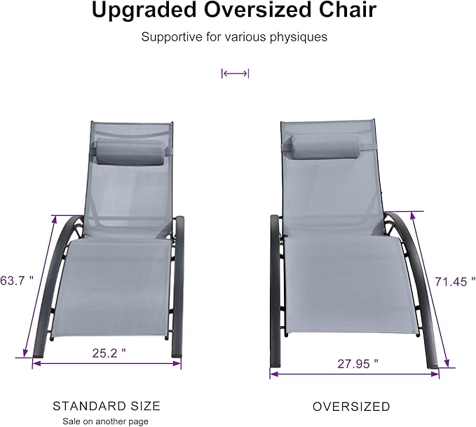 PURPLE LEAF Patio Oversized Chaise Lounge Chair Set with 2 Side Table Pool Adjustable Recliner Chairs for Outside Beach Outdoor Sunbathing Tanning Poolside Lounges
