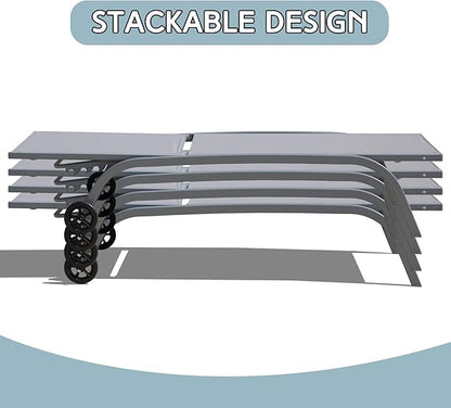 Domi Pool Lounge Chairs Set of 2, Adjustable Aluminum Outdoor Chaise Lounge with Wheels Patio Lounge Chairs, All Weather for Deck Lawn Poolside Backyard-Gray Textilene