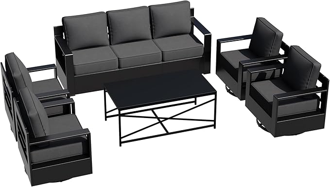 Outdoor Aluminum Furniture Set, 5-Piece Patio Conversation Set, 4 Swivel Chairs, 1 Sofa and 1 Table - Photo 9