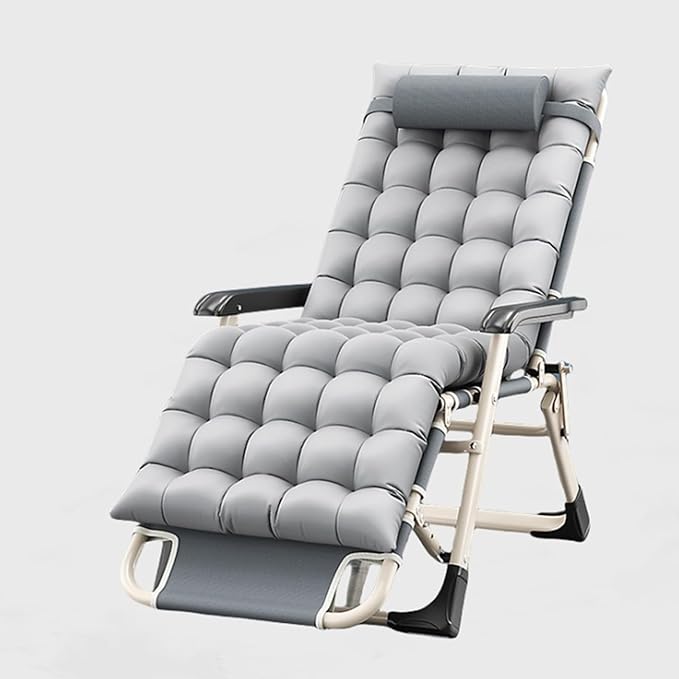 Folding Patio Lounge Chair w/Adjustable Pillows Cup Holder for Poolside Backyard Reclining Lounge Chair with Removable Cushion Tray for Indoor and Outdoor, Patio Recliner Folding Reclining Chair