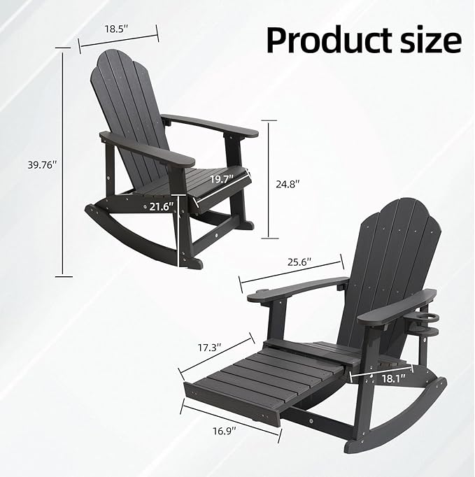Adirondack Rocking Chair Set of 2, Weather-Resistant and Durable - Photo 3