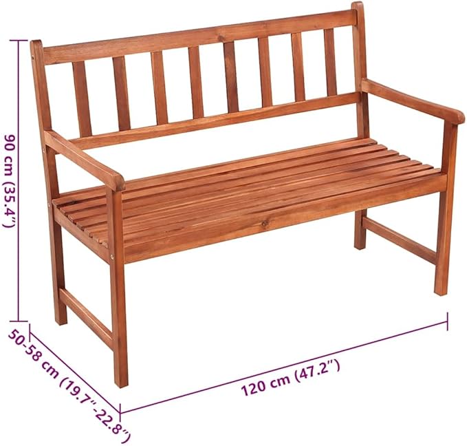 Rustic Garden Bench 3 Seater Solid Acacia Wood Outdoor Bench with Cushion Durable Weather Resistant for Patio Garden Terrace