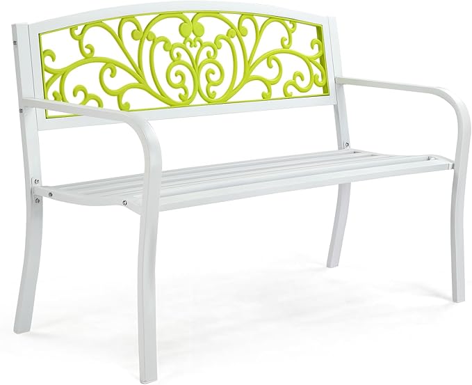 VINGLI Outdoor Bench for Patio Metal Garden Bench w/PVC Back Pattern - Photo 1