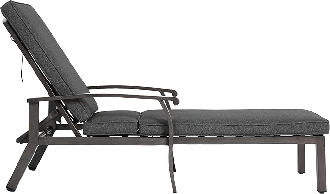 Grey Aluminium Cast Chaise Lounge Chair Outdoor, Patio Chaise Lounge Chair with Cushion, Tanning Lounges, with Level Adjustable Recliner for Poolside, Patio, Deck, Yard