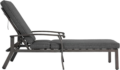 Grey Aluminium Cast Chaise Lounge Chair Outdoor, Patio Chaise Lounge Chair with Cushion, Tanning Lounges, with Level Adjustable Recliner for Poolside, Patio, Deck, Yard