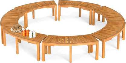 RELAX4LIFE Wooden Outdoor Curved Bench - Acacia Wood Garden Bench w/Slatted Seat, 2-Person Outside Backless Seating for Porch Backyard Deck Park, 800 LBS Load Capacity, Patio Fire Pit Bench (7, 45'')