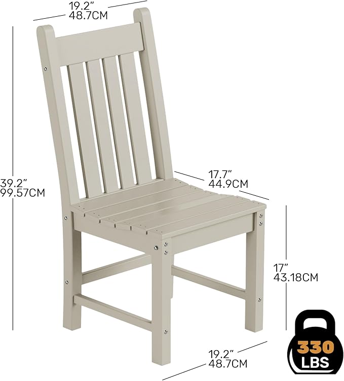 Costaelm Armless Outdoor Chair, Patio Adirondack Chair, HDPE Poly Lumber Waterproof Restaurant Bistro Kitchen Dining Chair for Outside Porch Backyard Garden, Sand