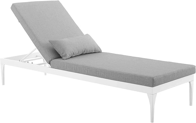 Modway EEI-3301-WHI-GRY Perspective Cushion Outdoor Patio Chaise Lounge Chair in White Gray