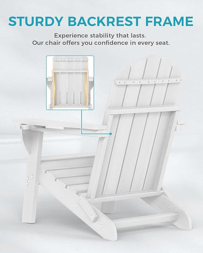 Adirondack Chairs Set of 4, Patio Chair, HDPE Fire Pit Chairs, Plastic Adirondack Chairs with 2 Cup Holder, Outdoor Lawn Chair for Patio Garden, White