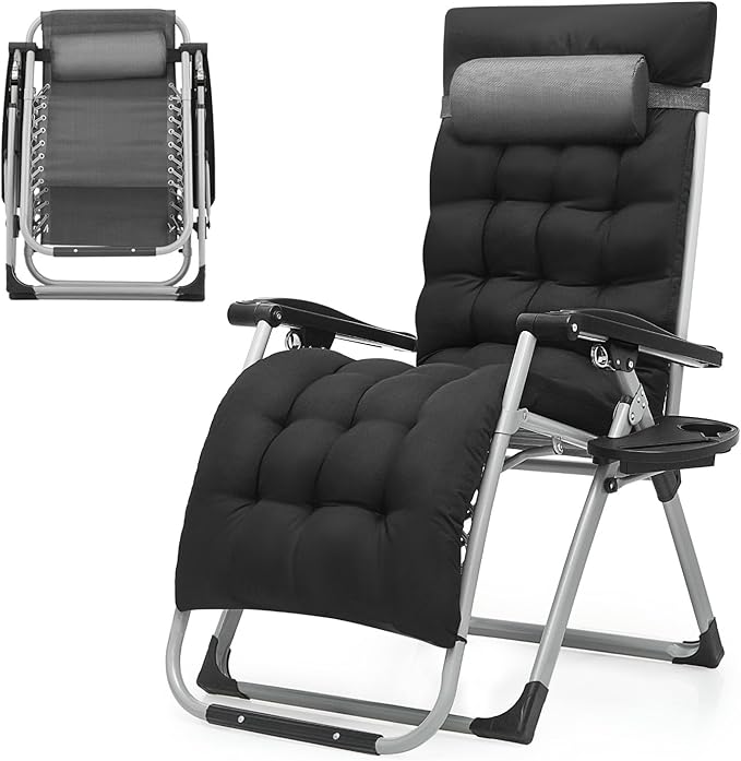 Zero Gravity Chair, Portable Folding Reclining Lounge Chairs with Adjustable Cushion and Cup Holder Trays for Outdoor - Photo 1