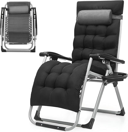Zero Gravity Chair, Portable Folding Reclining Lounge Chairs with Adjustable Cushion and Cup Holder Trays for Outdoor, Patio, Beach, Camping, Garden, Poolside, Gray