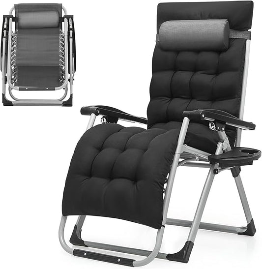 Zero Gravity Chair, Portable Folding Reclining Lounge Chairs with Adjustable Cushion and Cup Holder Trays for Outdoor, Patio, Beach, Camping, Garden, Poolside, Gray