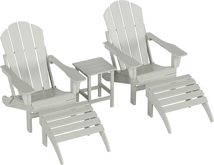 WestinTrends Malibu Outdoor Lounge Chairs Set, 5-Pieces Adirondack Chair Set of 2 with Ottoman and Side Table, All Weather Poly Lumber Patio Lawn Folding Chair for Outside, Sand