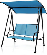 Tangkula 2 Person Porch Swing, Patio Swing with Adjustable Canopy, Comfortable Fabric Seat & Heavy-Duty Steel Frame - Photo 1