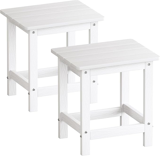 ONBRILL Outdoor Side Table Set of 2, Adirondack Small End Table, Indoor & Outdoor Use, HDPS Weather Resistant/Easy Maintenance for Patio, Pool, Deck, Porch, Garden, Shower, Outside- (2, White)