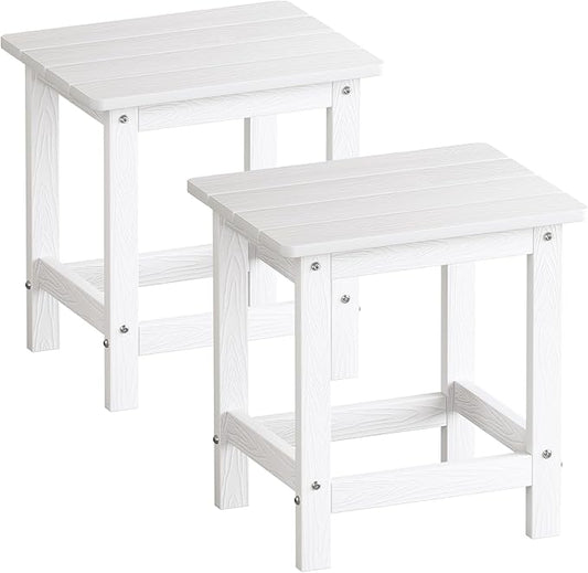 ONBRILL Outdoor Side Table Set of 2, Adirondack Small End Table, Indoor & Outdoor Use, HDPS Weather Resistant/Easy Maintenance for Patio, Pool, Deck, Porch, Garden, Shower, Outside- (2, White)
