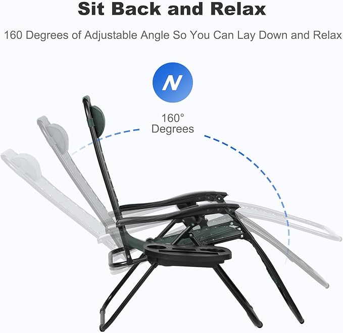 Nazhura Set of 2 Relaxing Recliners Patio Chairs Adjustable Steel Mesh Zero Gravity Lounge Chair Beach Chairs with - Photo 4