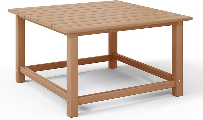 WestinTrends Malibu Low Outdoor HDPE Square Patio Coffee Table, Teak - Photo 7