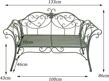 Park Bench Patio Garden Bench Backyard Benches, Metal Garden Bench, Country Wrought Iron Double Chair Bench, Villa Garden Courtyard Decor, Park Outdoor Bench with Backrest (Color : Green)