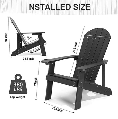 Adirondack Chairs Set of 2, All Weather Resistant Plastic Chairs with Cup Holder, 5 Easy Steps to Install, Outdoor Chairs for Patio, Garden, Backyard Deck, Lawn, Fire Pit - Black