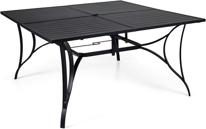 Tangkula 60" x 60" Metal Patio Dining Table for 8, Square Heavy Duty Outdoor Dining Table with Umbrella Hole, 8-Person Outside Dining Furniture for Porch, Garden, Balcony and Backyard