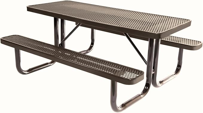 COATEDOUTDOORFURNITURE Heavy-Duty Portable Outdoor Picnic Table, Thermoplastic Coated Expanded Metal Commercial-Grade Patio Dining Furniture Made in America (6ft Rectangular, Textured Brown)